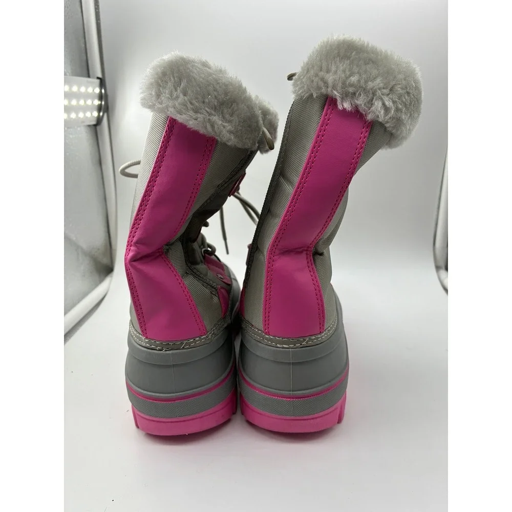 Forester Girls Gray Pink Faux Fur Trim Winter Snow Duck Boots Size 2 DDBM5FEC